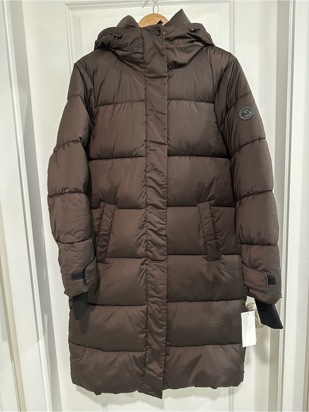 Michael Kors Dark Brown Quilted Hooded Long Puffer Coat NWT Women’s Size M